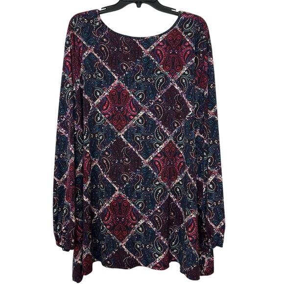 Catherine’s Jewel Tone Paisley Print Lace Inset Flowy Tunic Top 5X Dark Romantic - Picture 2 of 13